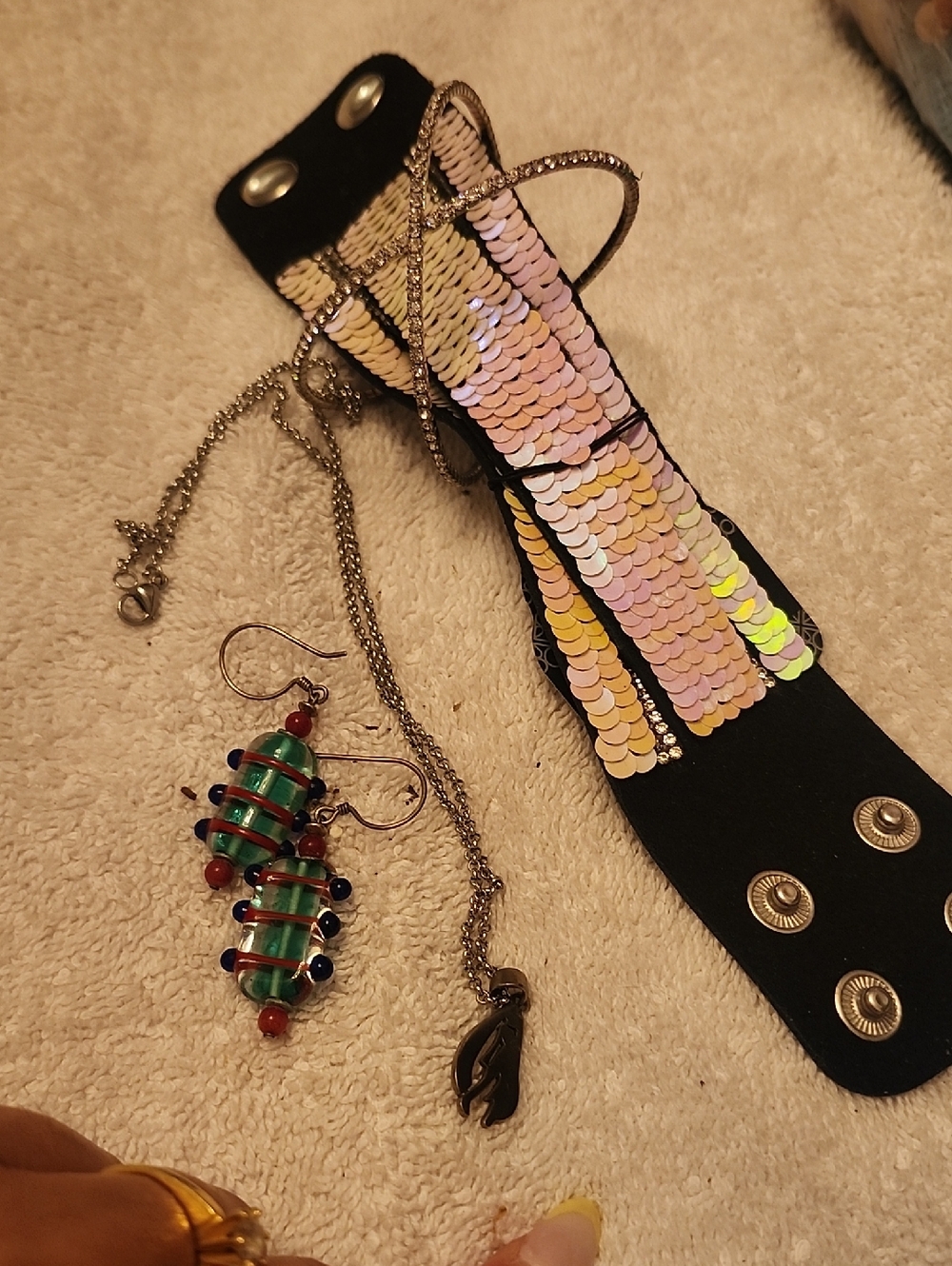 Iridescent Sequin Black Snap Bracelet - Women Accessories